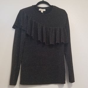 NWT Michael Kors Ruffle Blouse Gold Glitter Medium
